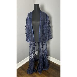 Long Purple Blue 3d Floral Kimono Fairy Romantic Feminine 48” Long